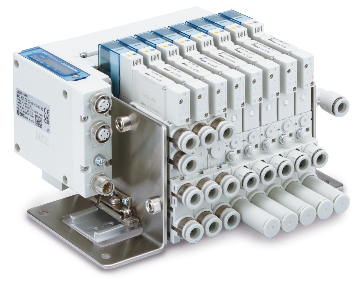 Abbildung: Die Vakuumeinheit der Serie ZKJ sorgt durch den modularen Aufbau für einfachere Maschinenkonstruktionen bei komplexen Anwendungen, spart Energie und überzeugt mit hoher Kommunikationsfähigkeit dank Kompatibilität mit verschiedenen Feldbussystemen.