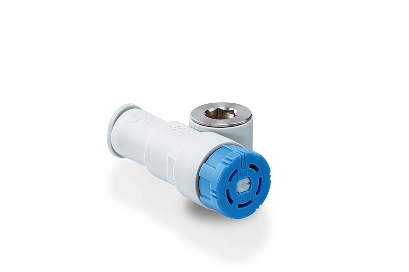 Miniaturní škrticí ventil se zpětným ventilem a nástrčnou spojkou