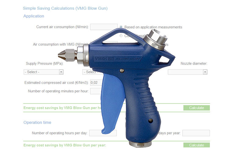 Calculadora de ahorro, pistola de soplado VMG