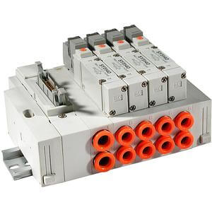 SS5Y5-45G, 5000 Series, Stacking Manifold, DIN Rail Mount, Flat Ribbon Cable Connector (PC Wiring System Compatible)